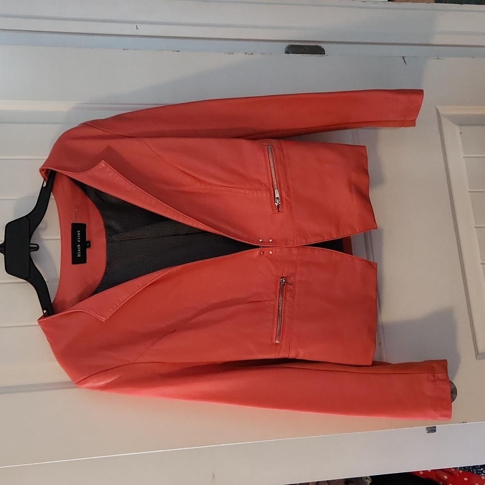 Black Rivet Pink Faux Leather coat